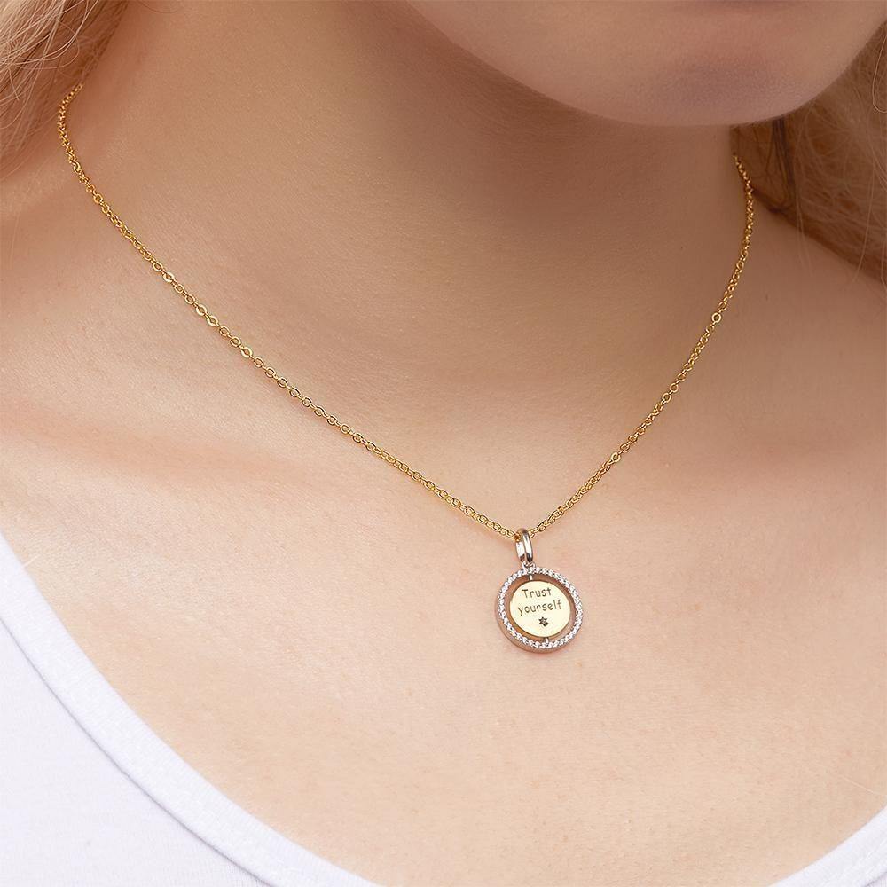 Engraved Necklace Wishing Star Coin Necklace Custom Necklace 14k Gold Plated - soufeelus