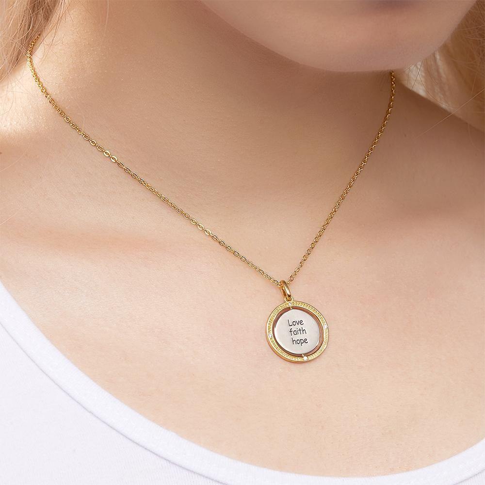 Engraved Necklace Compass Wishing Coin Necklace Custom Necklace 14k Gold Plated Silver - soufeelus