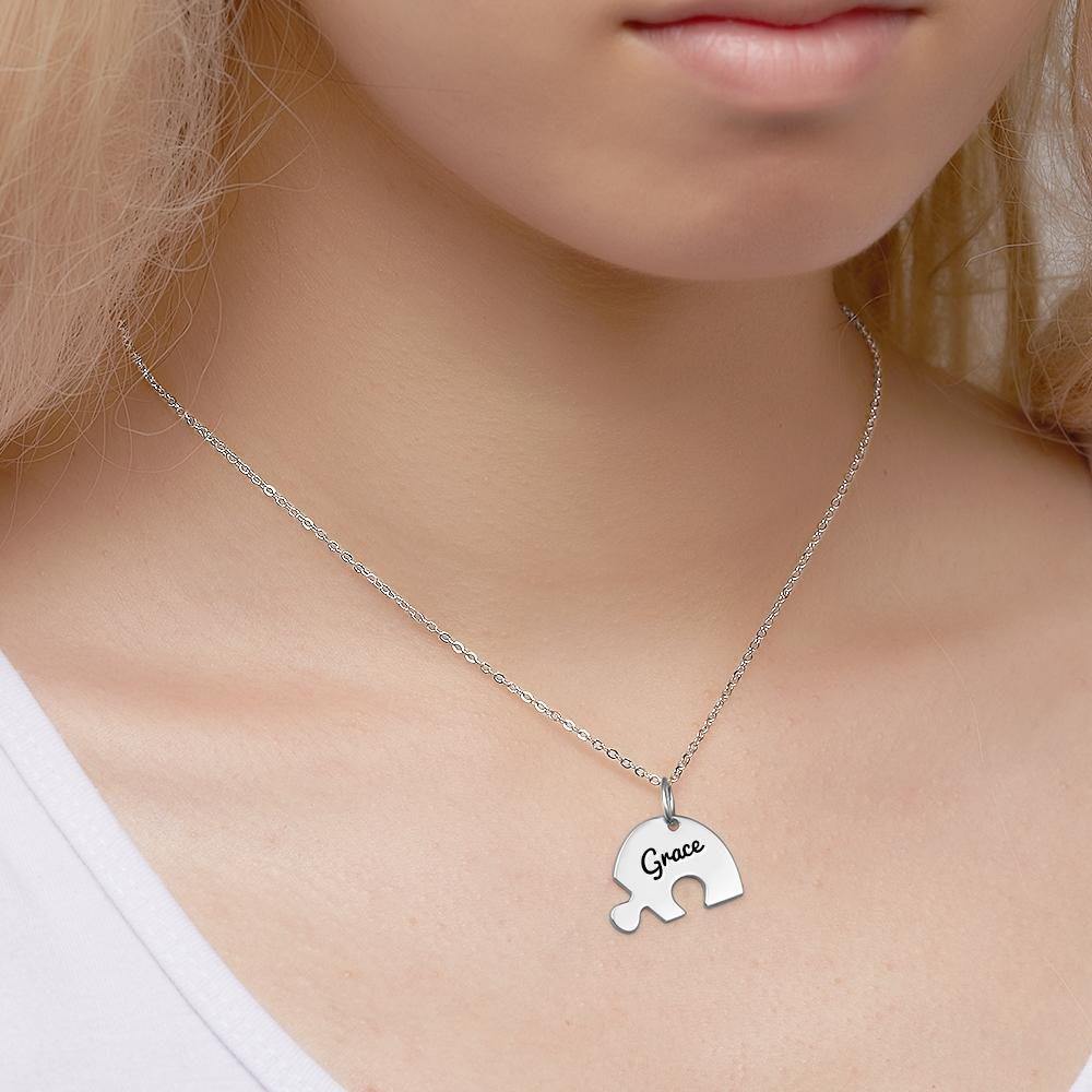 Puzzle Necklace Family Necklace Engraved Necklace Silver - soufeelus