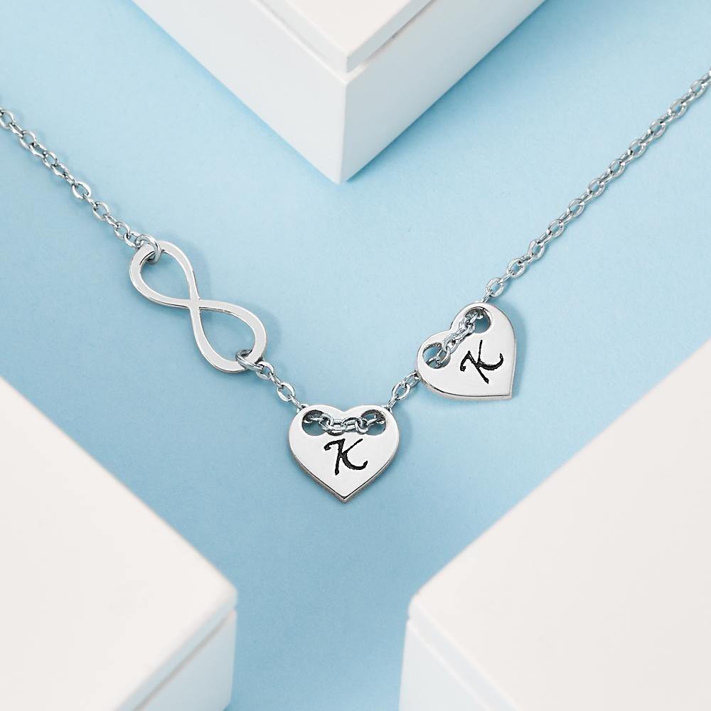 Engraved Necklace Initial Necklace Engraved Initial Letter Disk Heart-shaped Gifts for Family Silver - soufeelus