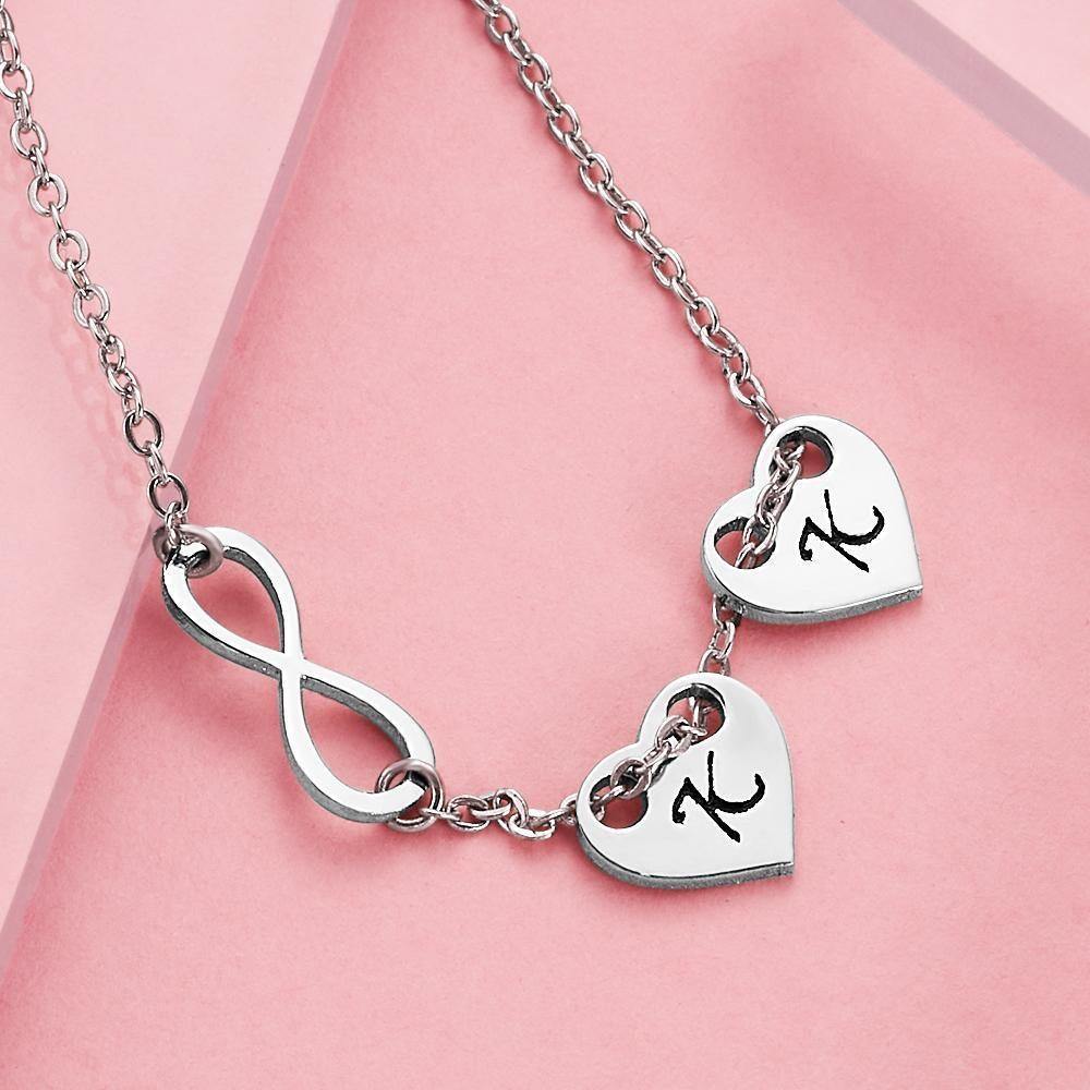 Engraved Necklace Initial Necklace Engraved Initial Letter Disk Heart-shaped Gifts for Family - soufeelus