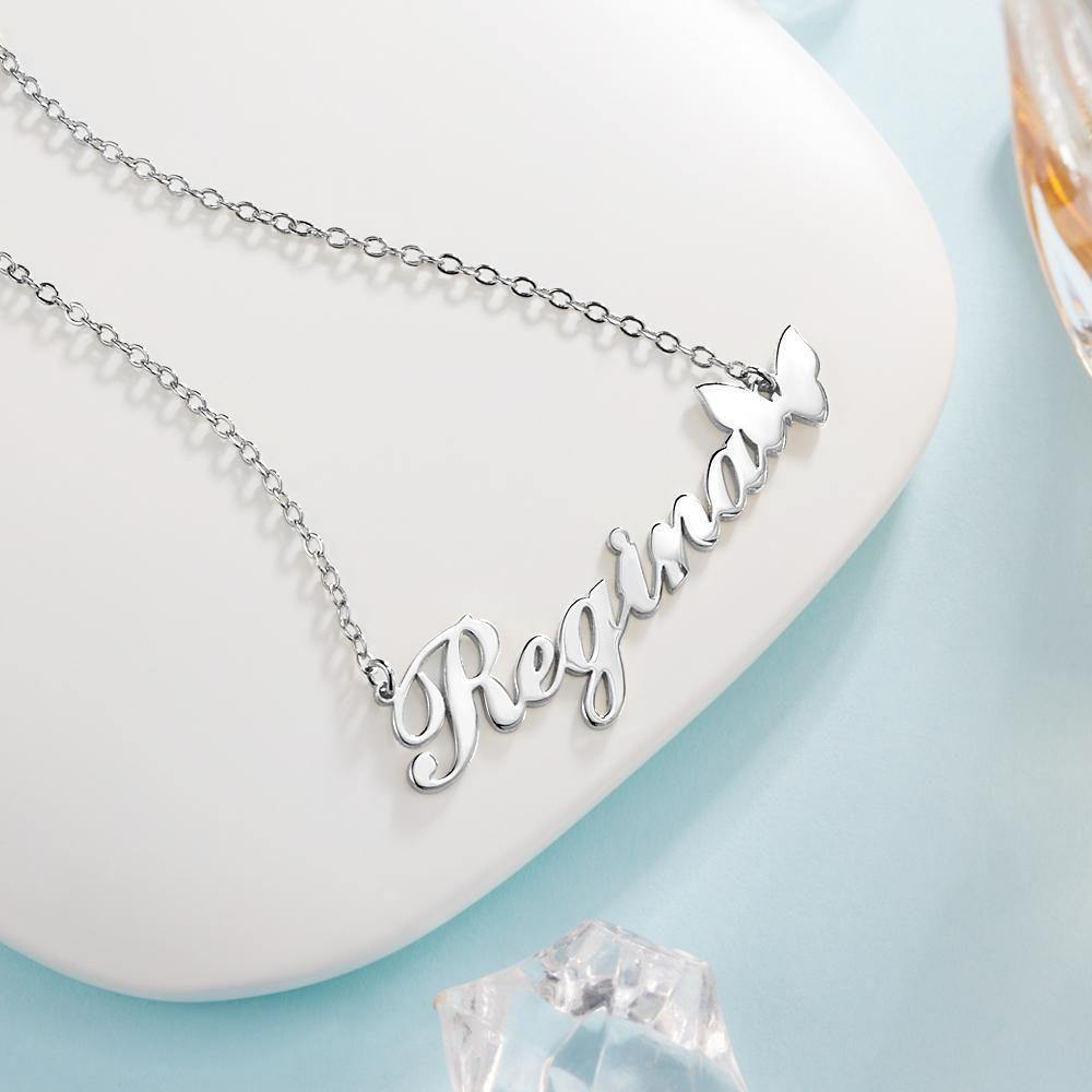 Name Necklace with Butterfly Unique Gifts Ideas Pendant for Her - soufeelus