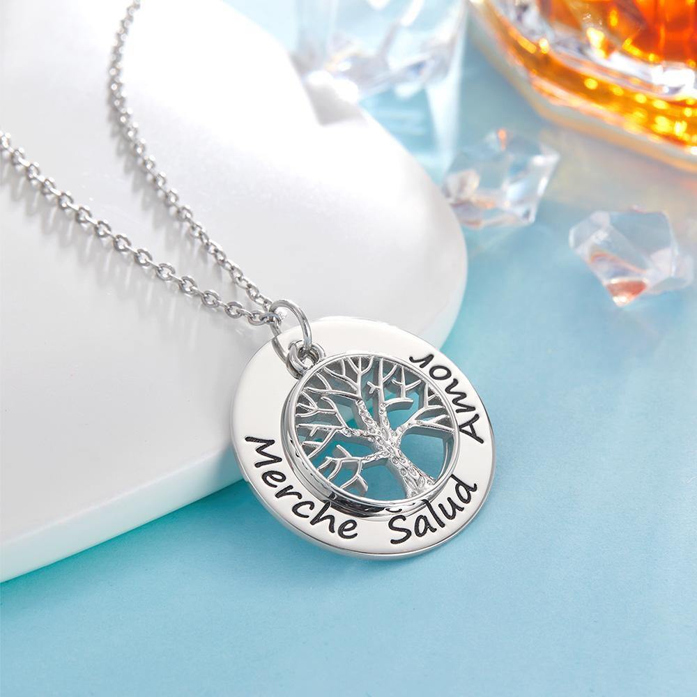 Engraved Necklace Circle Pendant Gift for Family Tree Necklace Anniversary Gift Silver - soufeelus