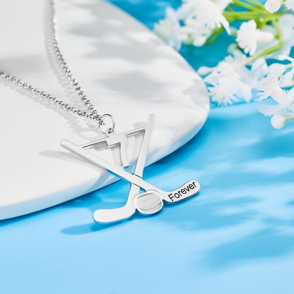 Custom Engraved Hockey Necklace Ice Hockey Sticks Jewelry Creative Gift