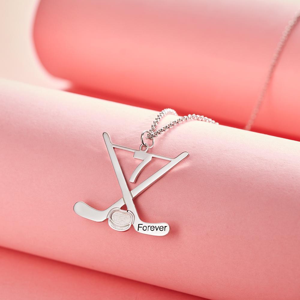 Custom Engraved Hockey Necklace Ice Hockey Sticks Jewelry Creative Gift