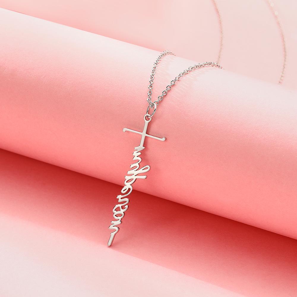 Custom Engraved Necklace Cross Squiggly Lettering Creative Gifts