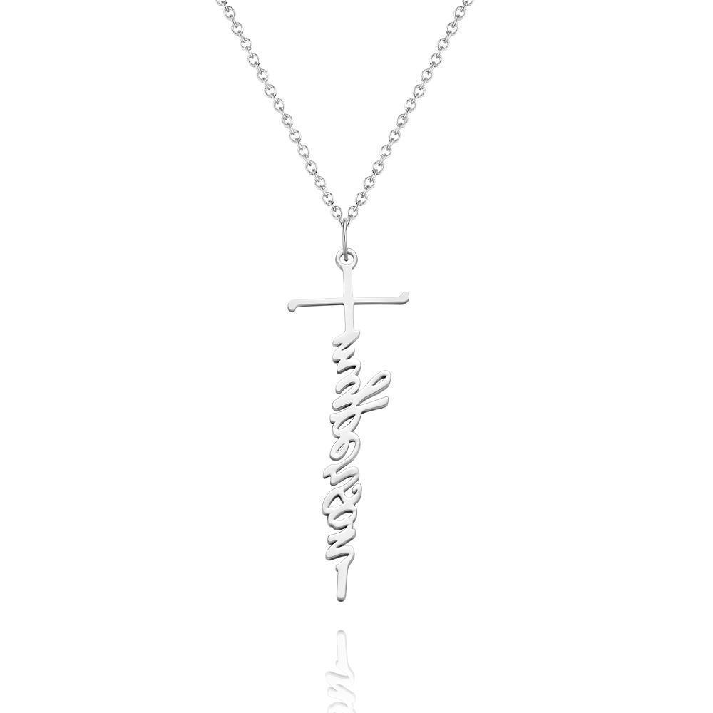 Custom Engraved Necklace Cross Squiggly Lettering Creative Gifts