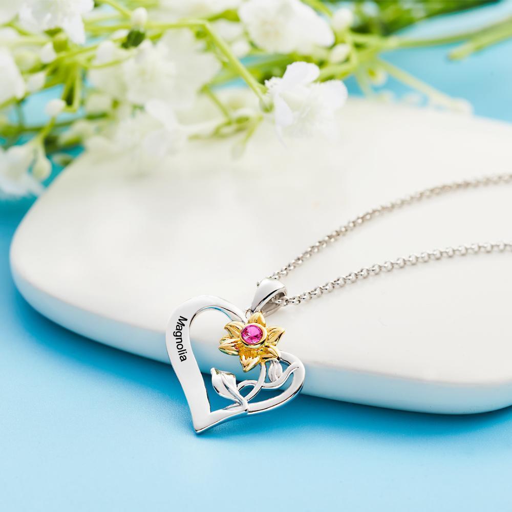 Custom Engraved Necklace Diamond Flower Heart-shaped Unique Gifts