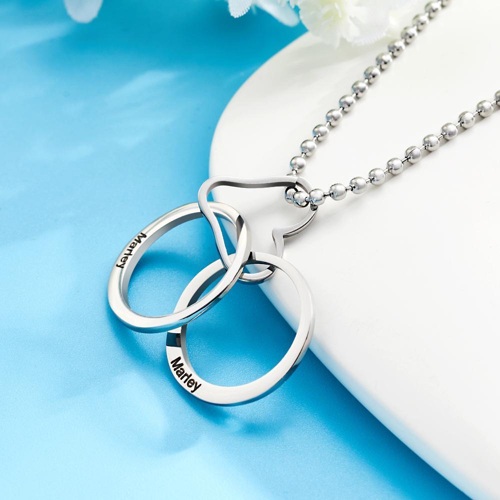 Custom Engraved Heart Shaped Ring Two Circle Necklace For The Best Gift For Couples