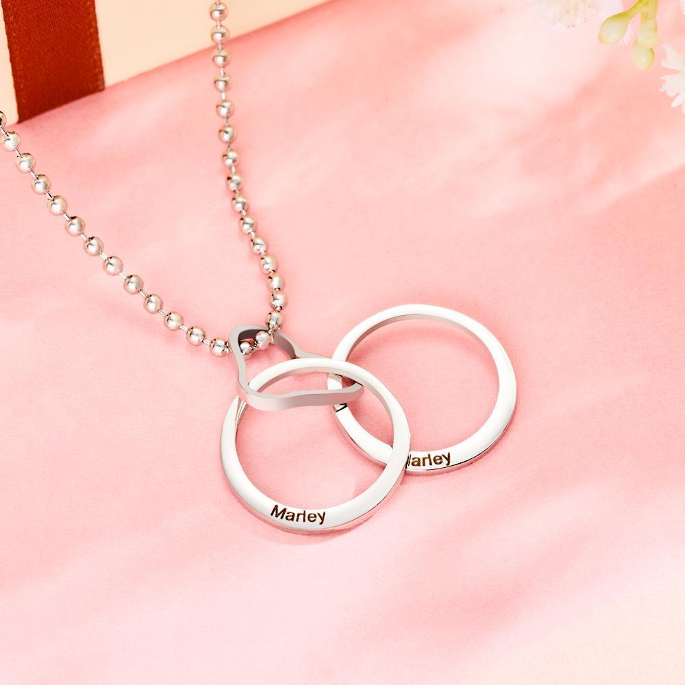 Custom Engraved Heart Shaped Ring Two Circle Necklace For The Best Gift For Couples