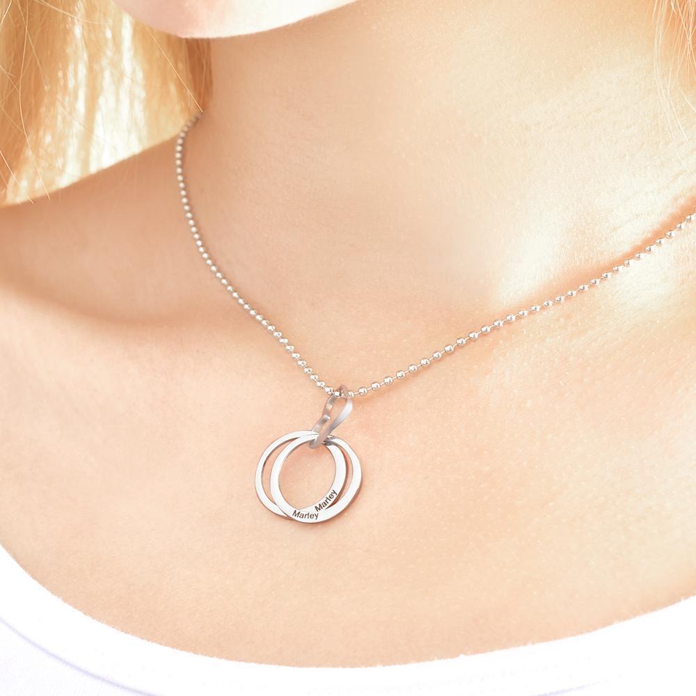 Custom Engraved Heart Shaped Ring Two Circle Necklace For The Best Gift For Couples