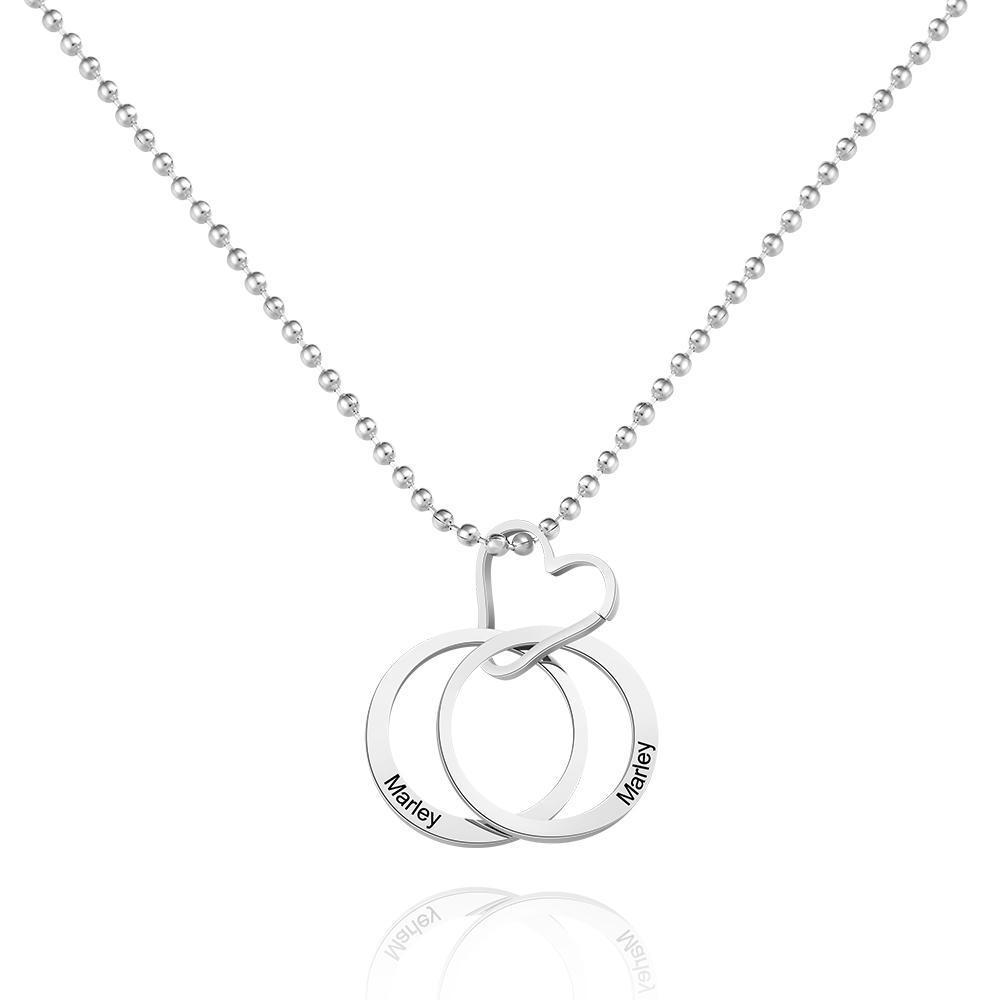 Custom Engraved Heart Shaped Ring Two Circle Necklace For The Best Gift For Couples