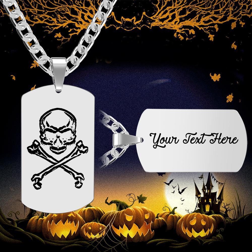 Dog Tag Necklace Engraved Necklace Custom Skeleton Halloween Gift