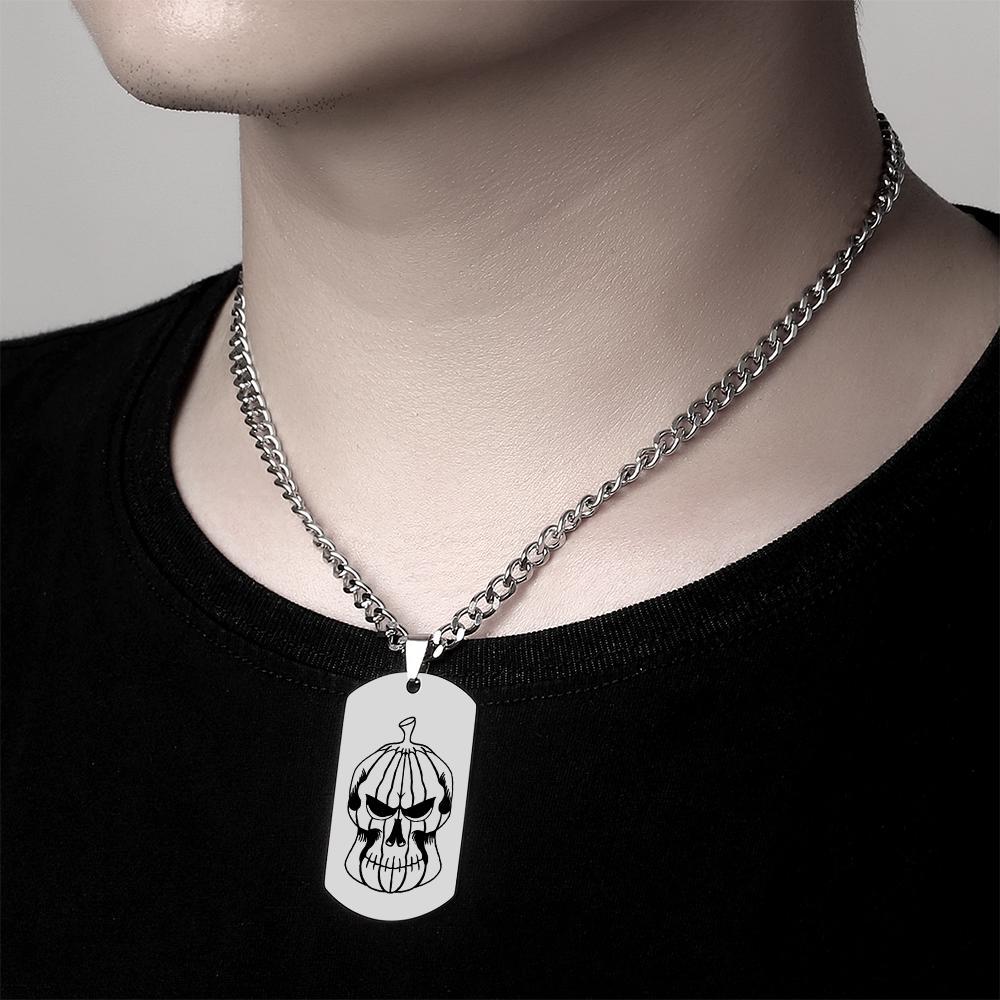 Custom Engraving Necklace Pumpkin Skull Halloween Luxury Military Style