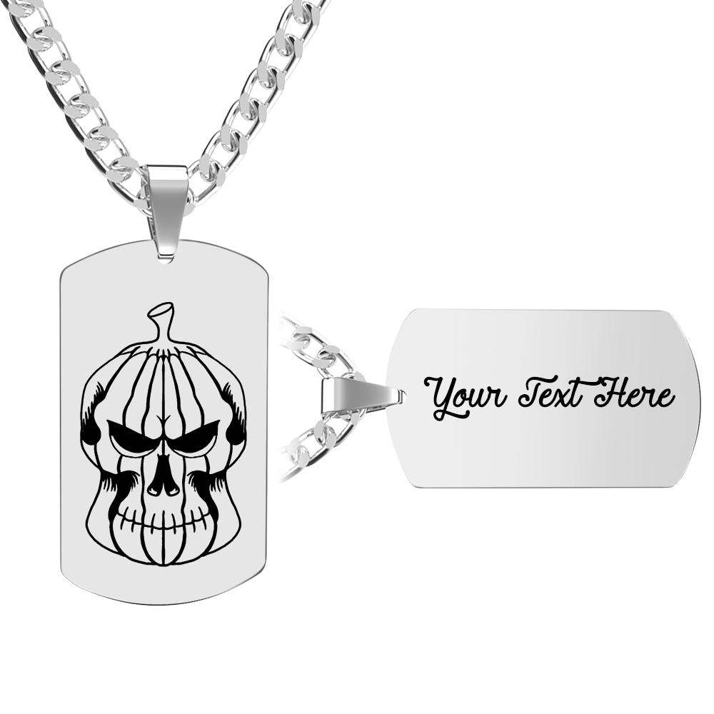 Custom Engraving Necklace Pumpkin Skull Halloween Luxury Military Style