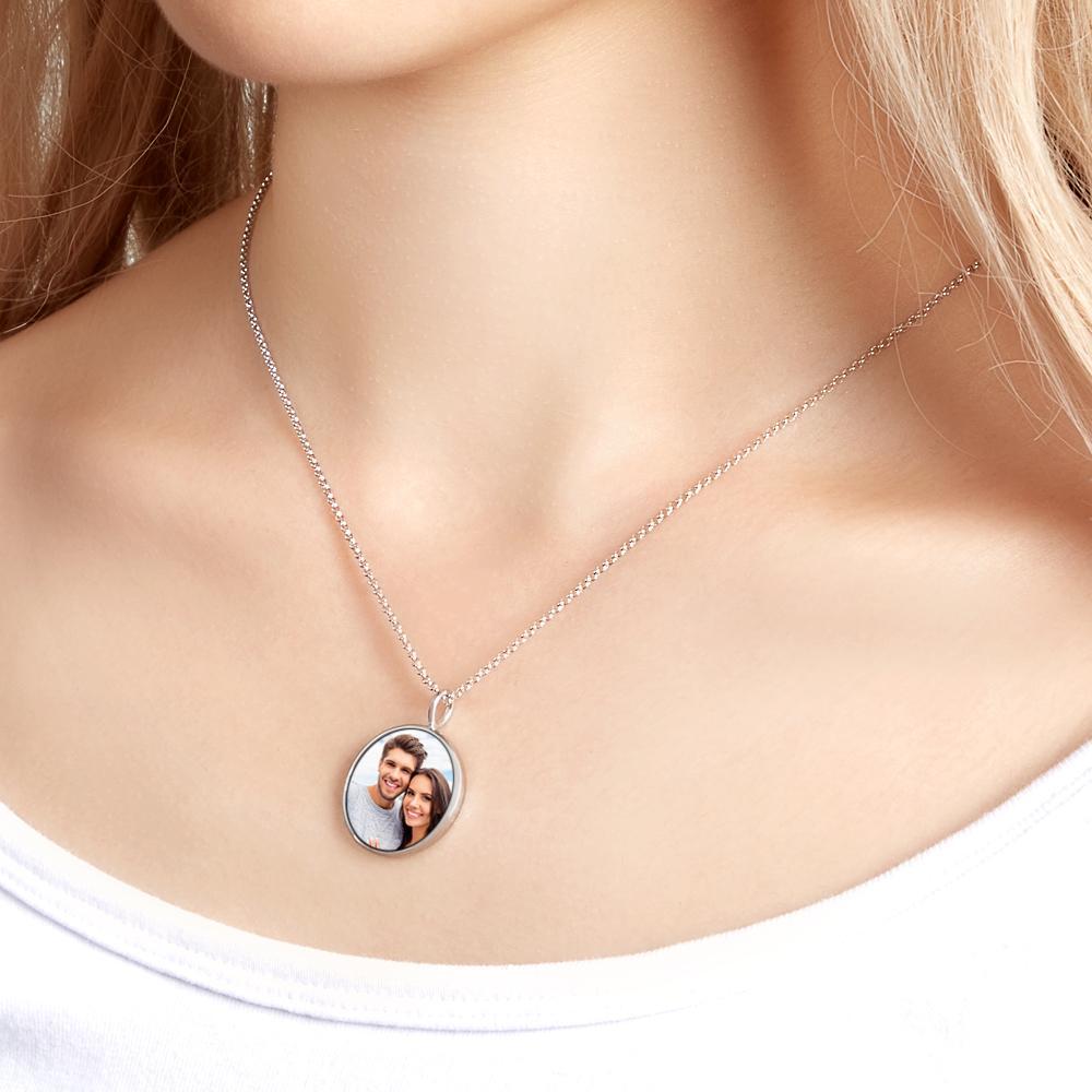 Custom Photo Necklace Round Pendant Metal Necklace Commemorative Gift