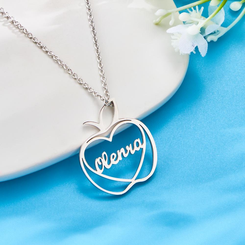 Custom Engraved Apple Name Necklace Stamped Jewelry with Apple Charm