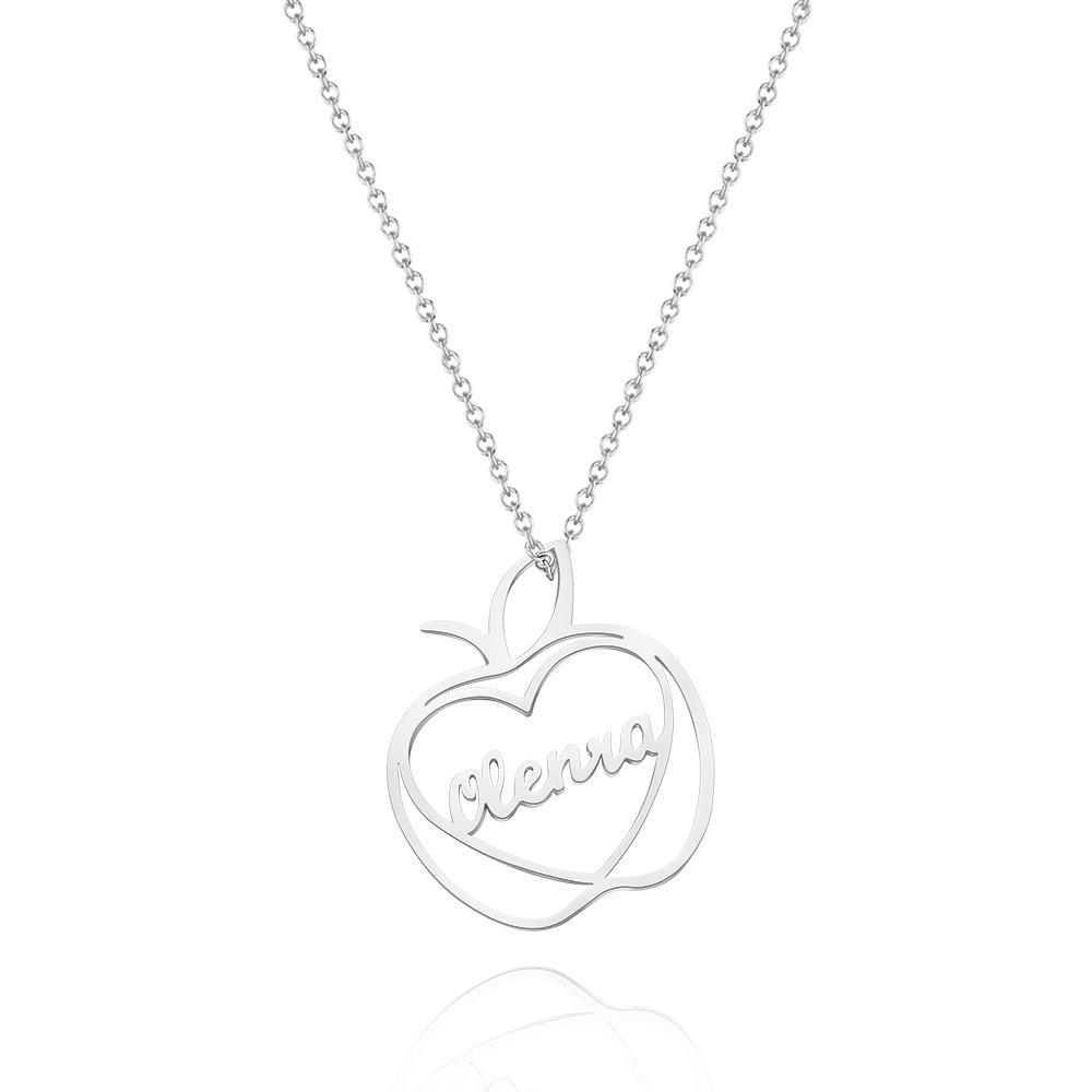 Custom Engraved Apple Name Necklace Stamped Jewelry with Apple Charm