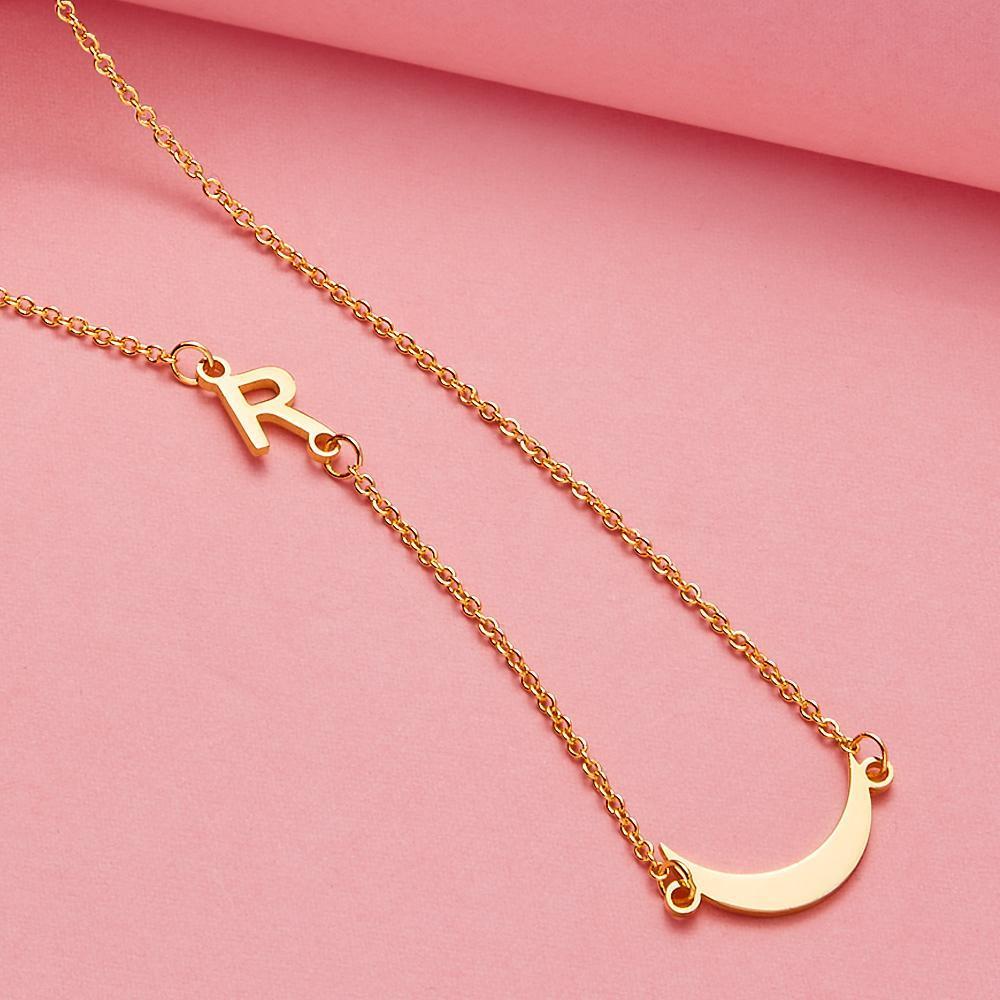 Custom Engraved Moon Initial Necklace Moon Pendant Moon Jewelry