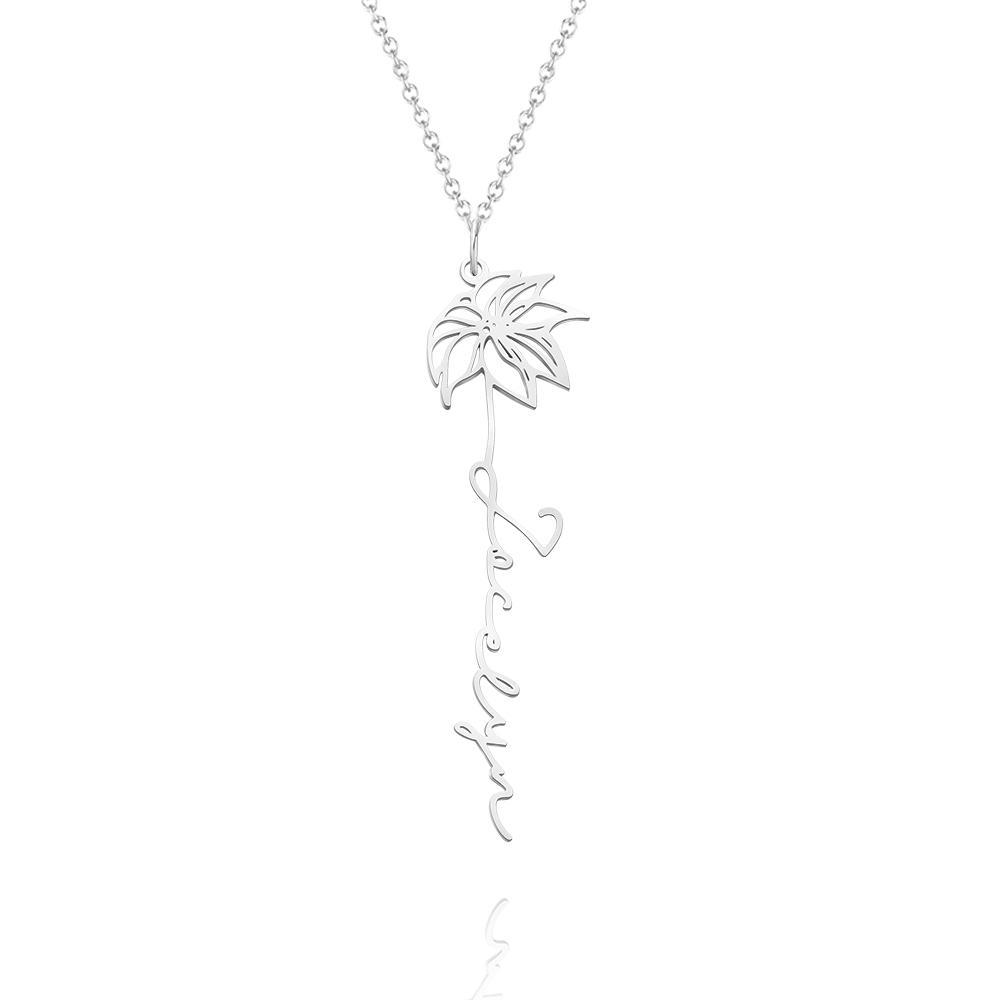 Custom Engraved Birth Month Flower Name necklace Dainty Jewelry Floral Pendant for Birthday Gift