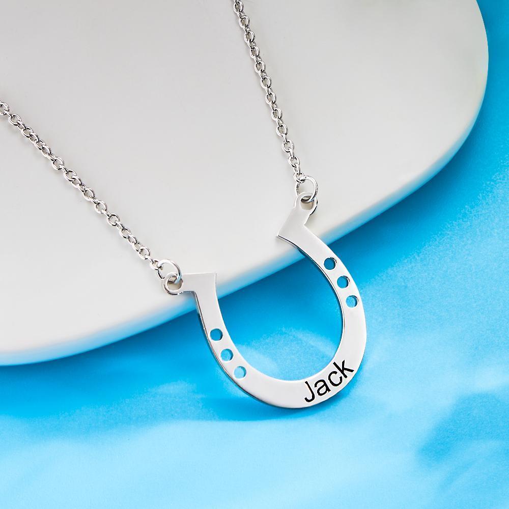 Custom Engraved Horseshoe Necklace Name Necklace Horseshoe Pendant