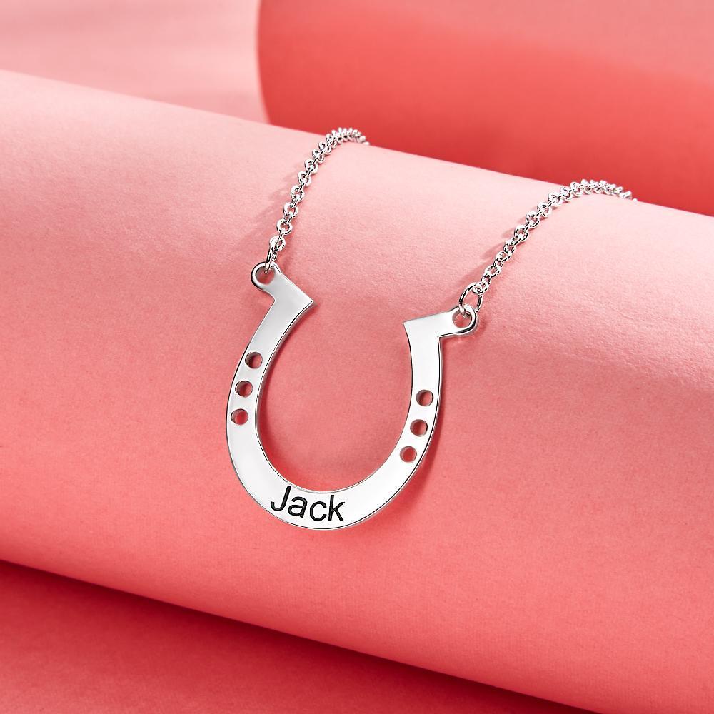 Custom Engraved Horseshoe Necklace Name Necklace Horseshoe Pendant