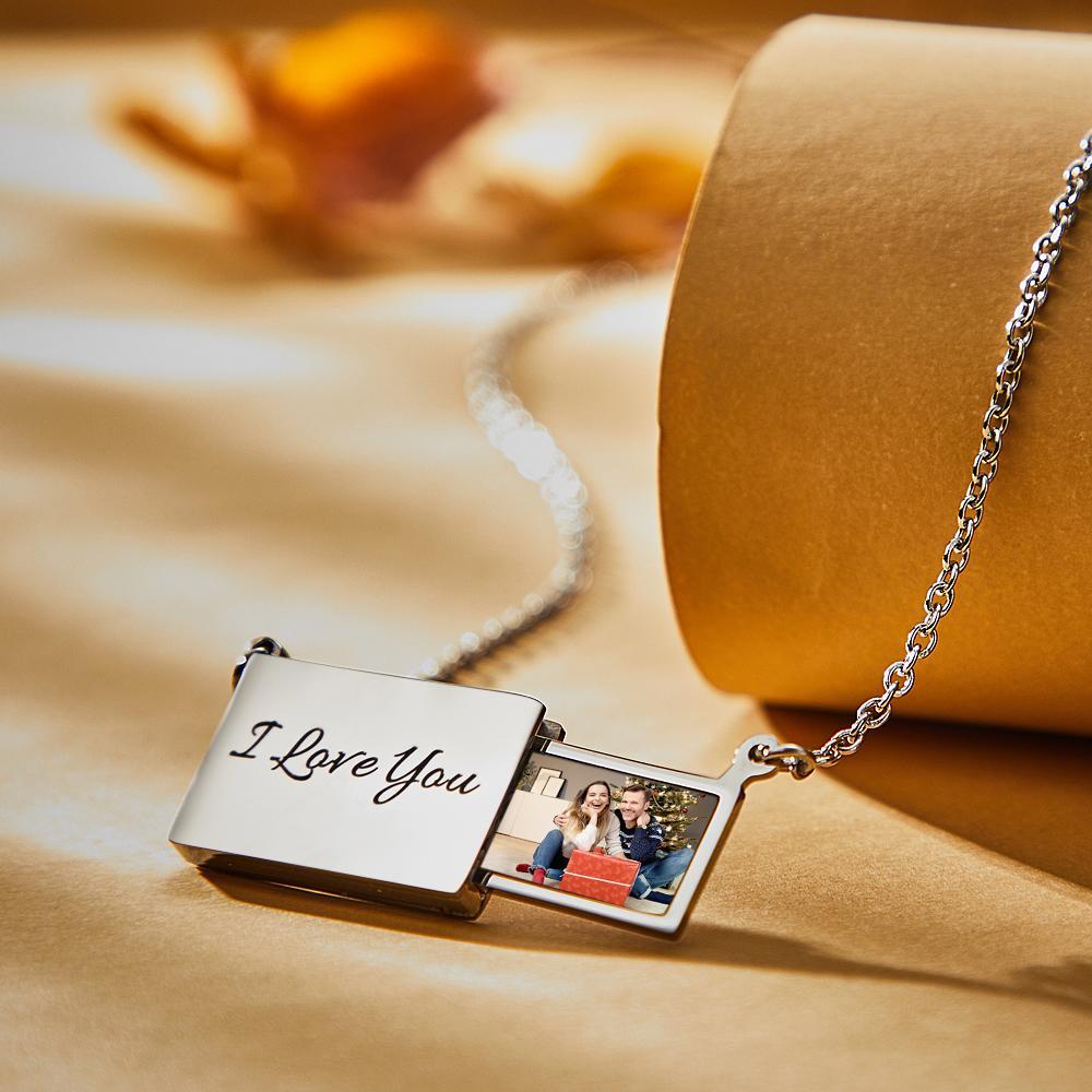 Custom Engraved Photo Necklace Pull-out Creative Commemorative Gifts for Couples - 