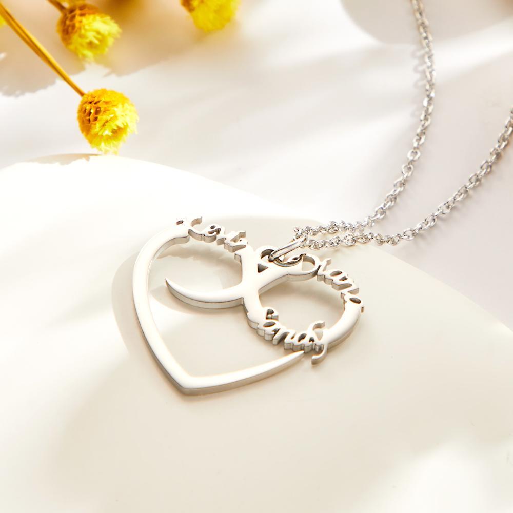 Custom Engraved Necklace Heart Shaped Swash Lettering Romantic Gifts - 