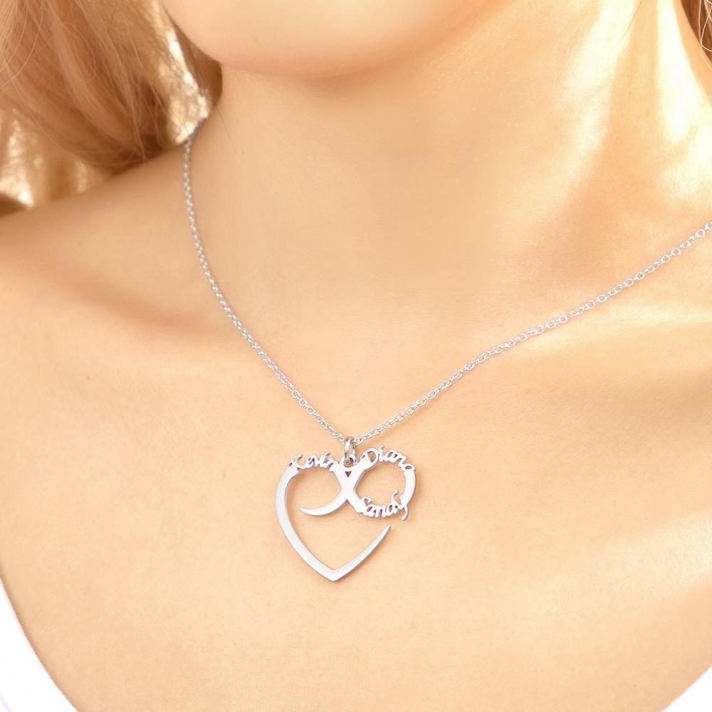 Custom Engraved Necklace Heart Shaped Swash Lettering Romantic Gifts - 