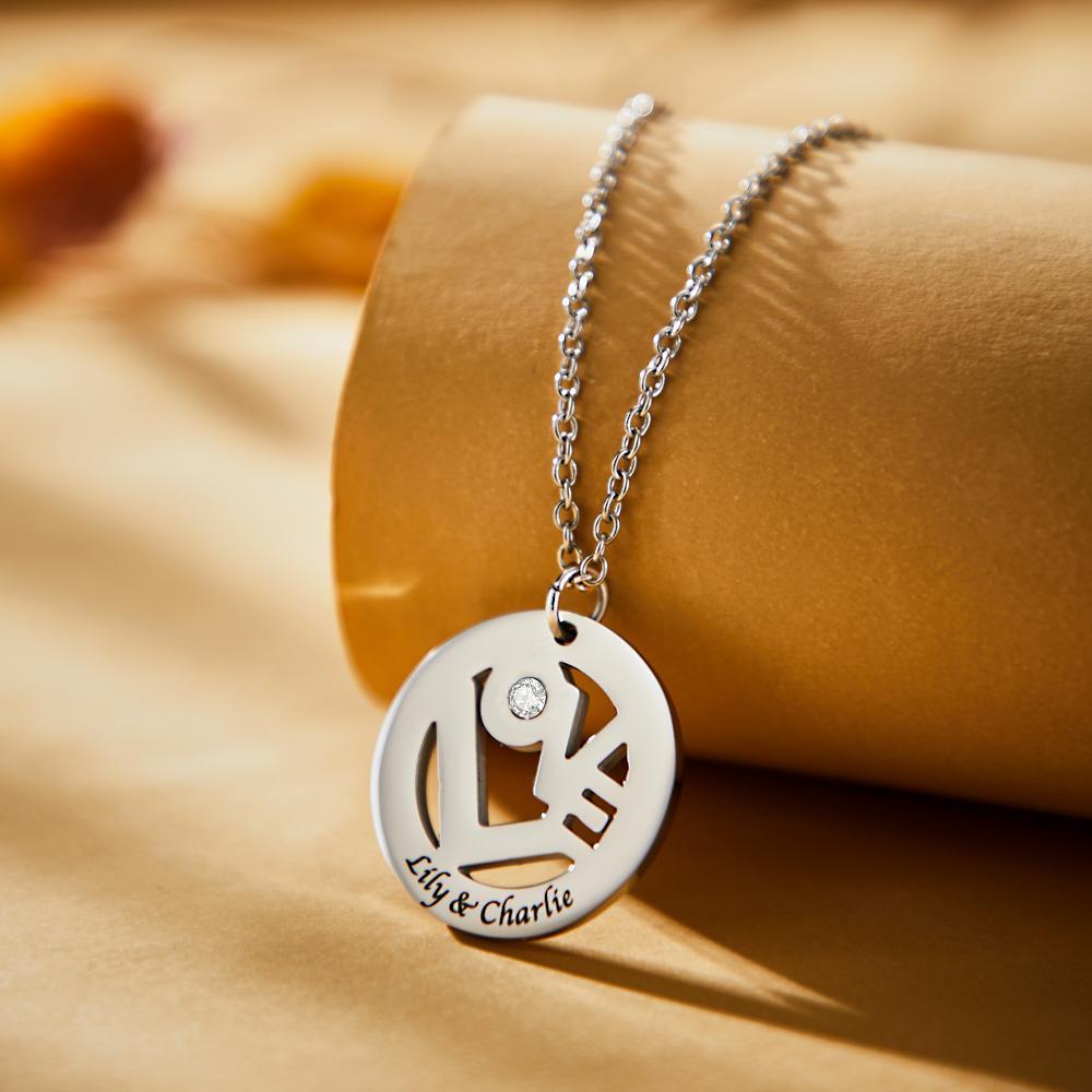 Custom Engraved Birthstone Necklace "LOVE" Round Hollow Unique Gifts - 