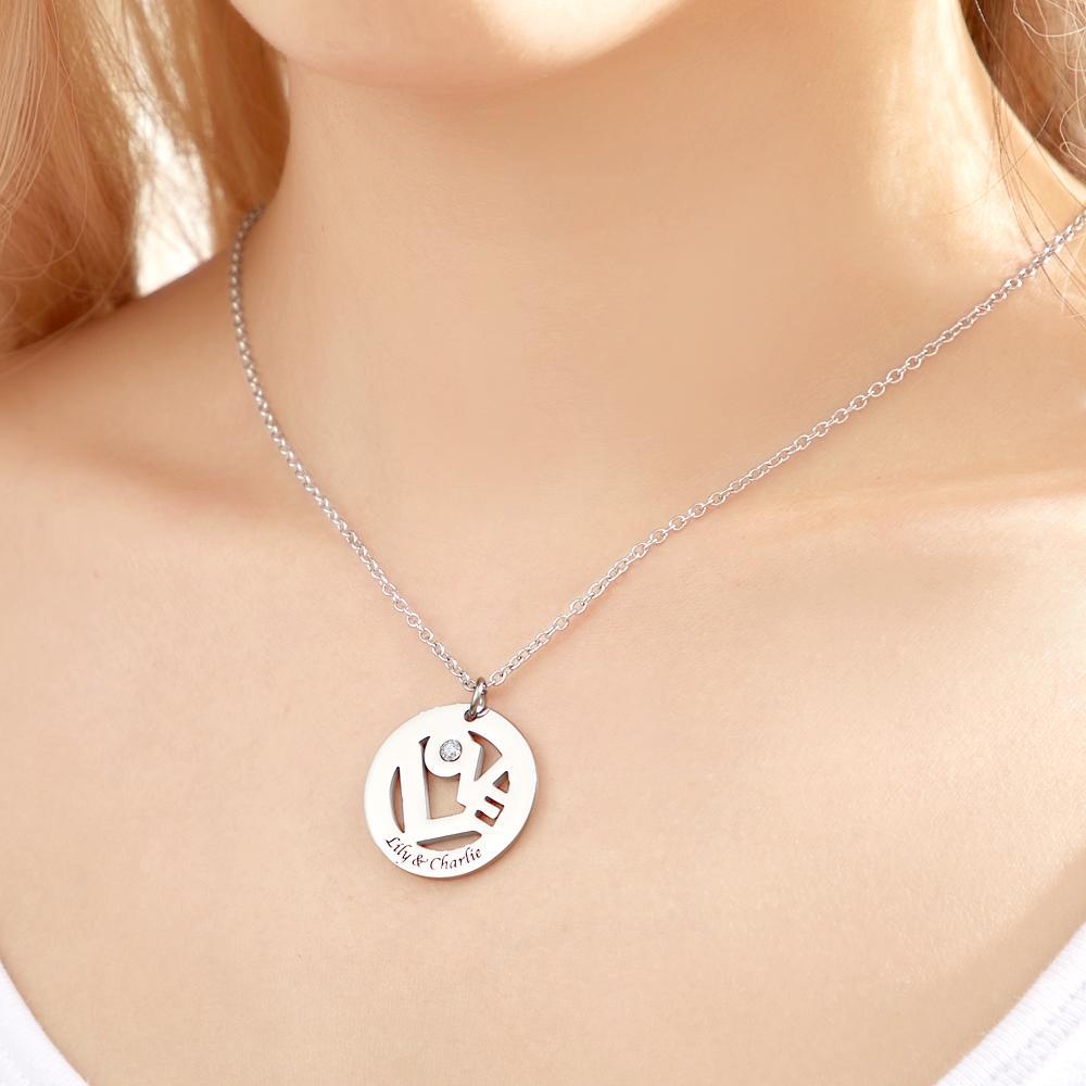 Custom Engraved Birthstone Necklace "LOVE" Round Hollow Unique Gifts - 