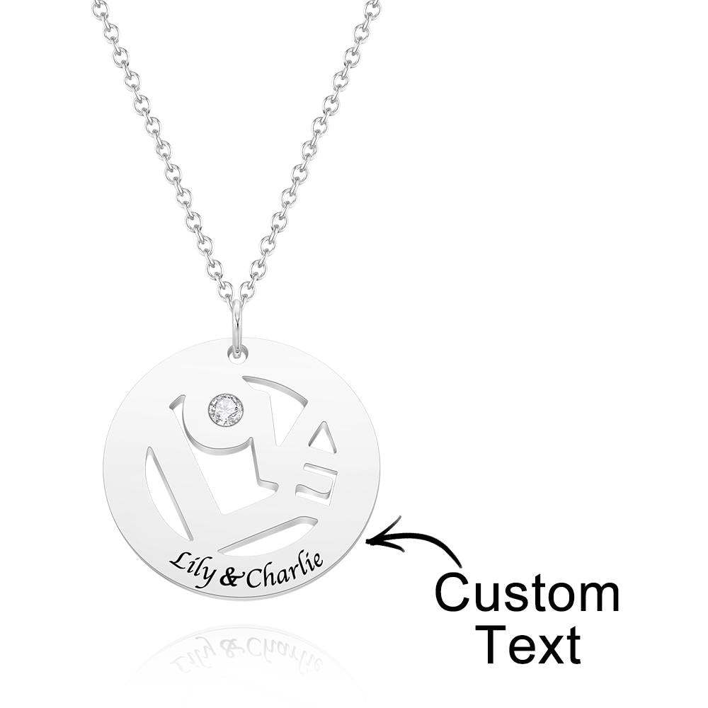 Custom Engraved Birthstone Necklace "LOVE" Round Hollow Unique Gifts - 