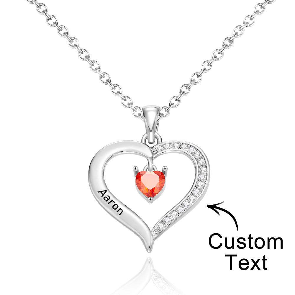 Custom Engraved Necklace Birthstone Heart-shaped Rhinestone Memorial Gifts - 