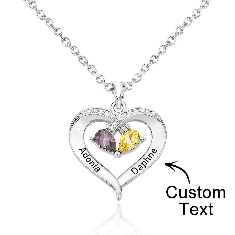 Custom Engraved Necklace Birthstone Heart-shaped Rhinestone Memorial Gifts - 