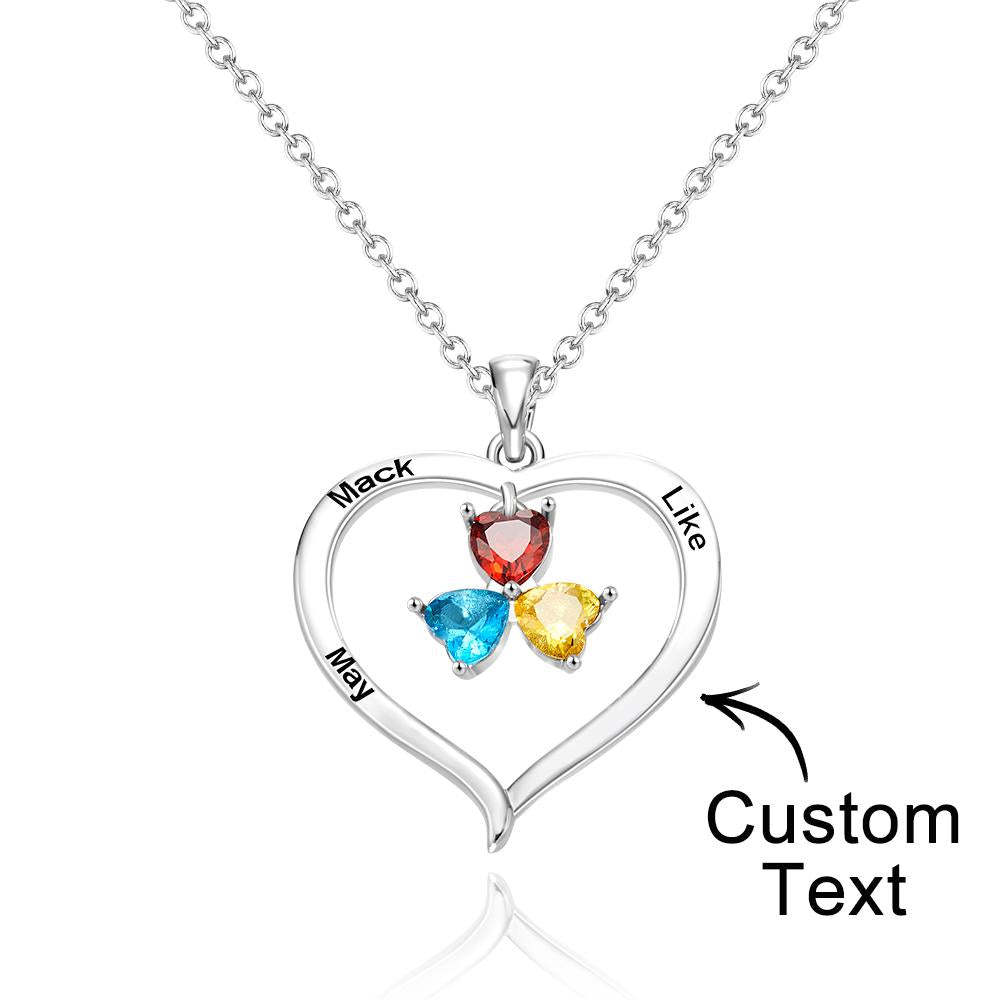 Custom Engraved Necklace Birthstone Heart-shaped Rhinestone Memorial Gifts - 