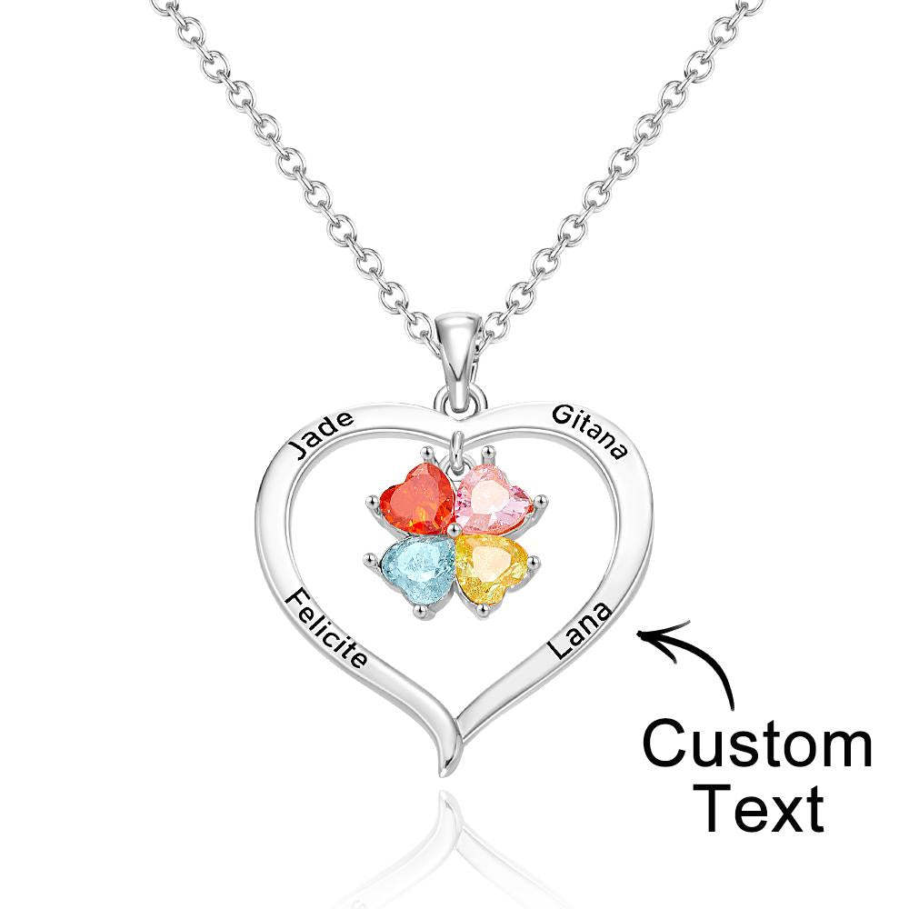 Custom Engraved Necklace Birthstone Heart-shaped Rhinestone Memorial Gifts - 