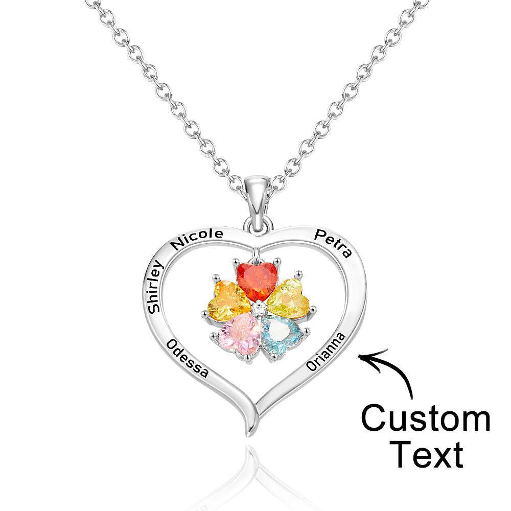 Custom Engraved Necklace Birthstone Heart-shaped Rhinestone Memorial Gifts - 