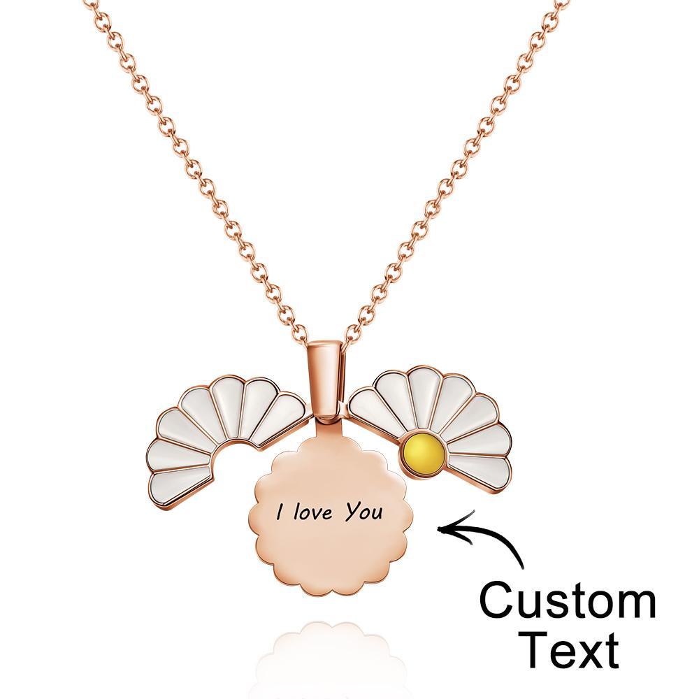 Engraved Daisies Necklace Personalized Flower Openable Pendant for Girls - 