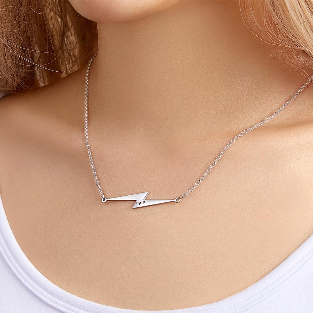 Custom Engraved Necklace Lightning Shaped Versatile Necklace Gift for Her - 