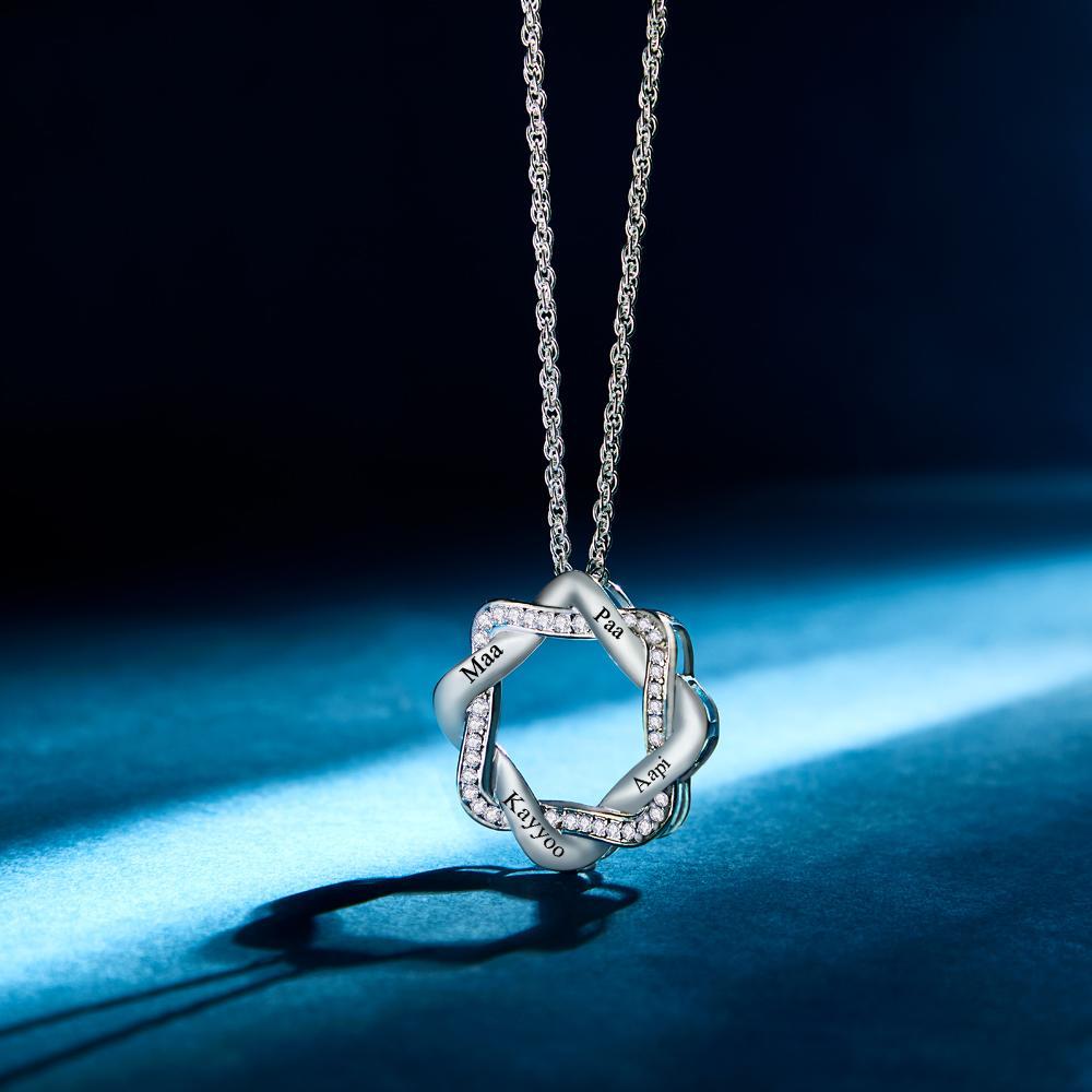 Custom Engraved Necklace Square Superimposed Wreath Necklace Gift for Her -