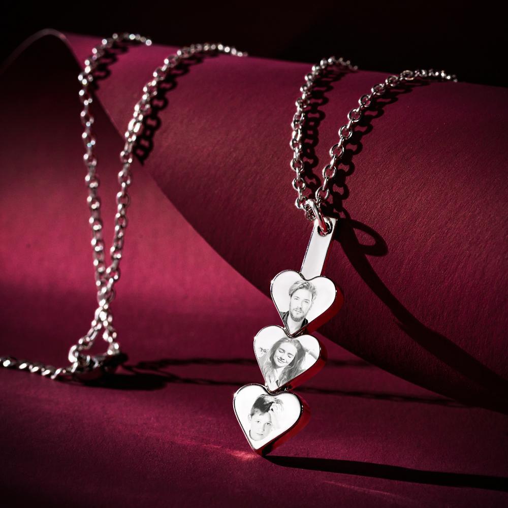 Custom Photo Engraved Necklace Peach Heart Stitching Necklace Gift for Her -