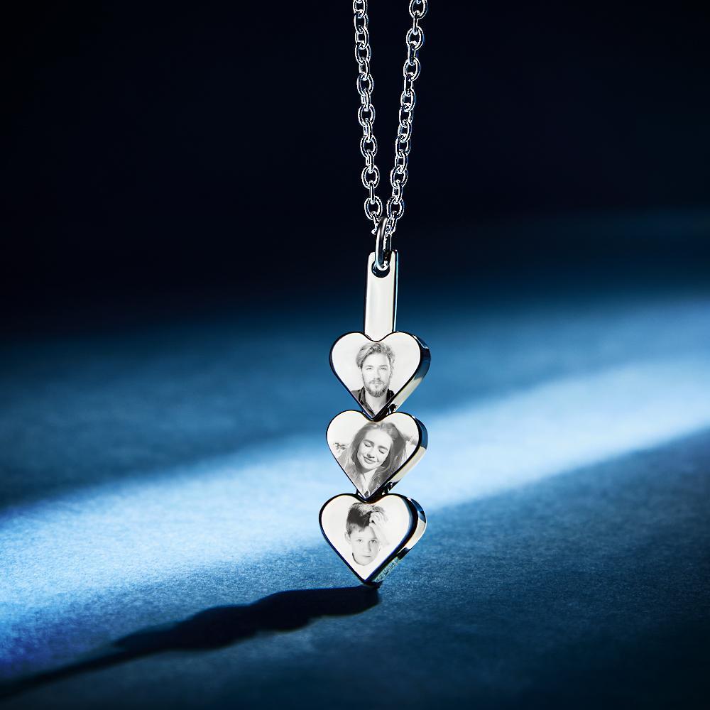 Custom Photo Engraved Necklace Peach Heart Stitching Necklace Gift for Her -