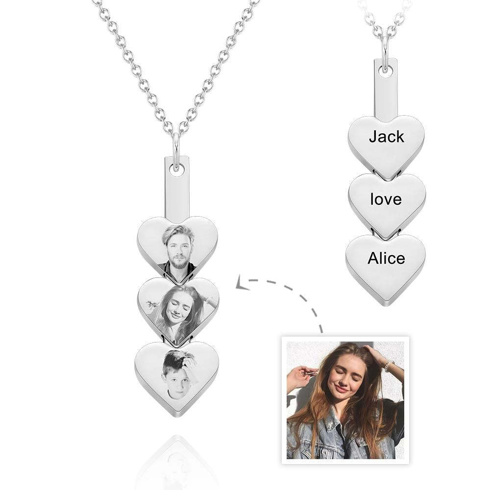 Custom Photo Engraved Necklace Peach Heart Stitching Necklace Gift for Her - 