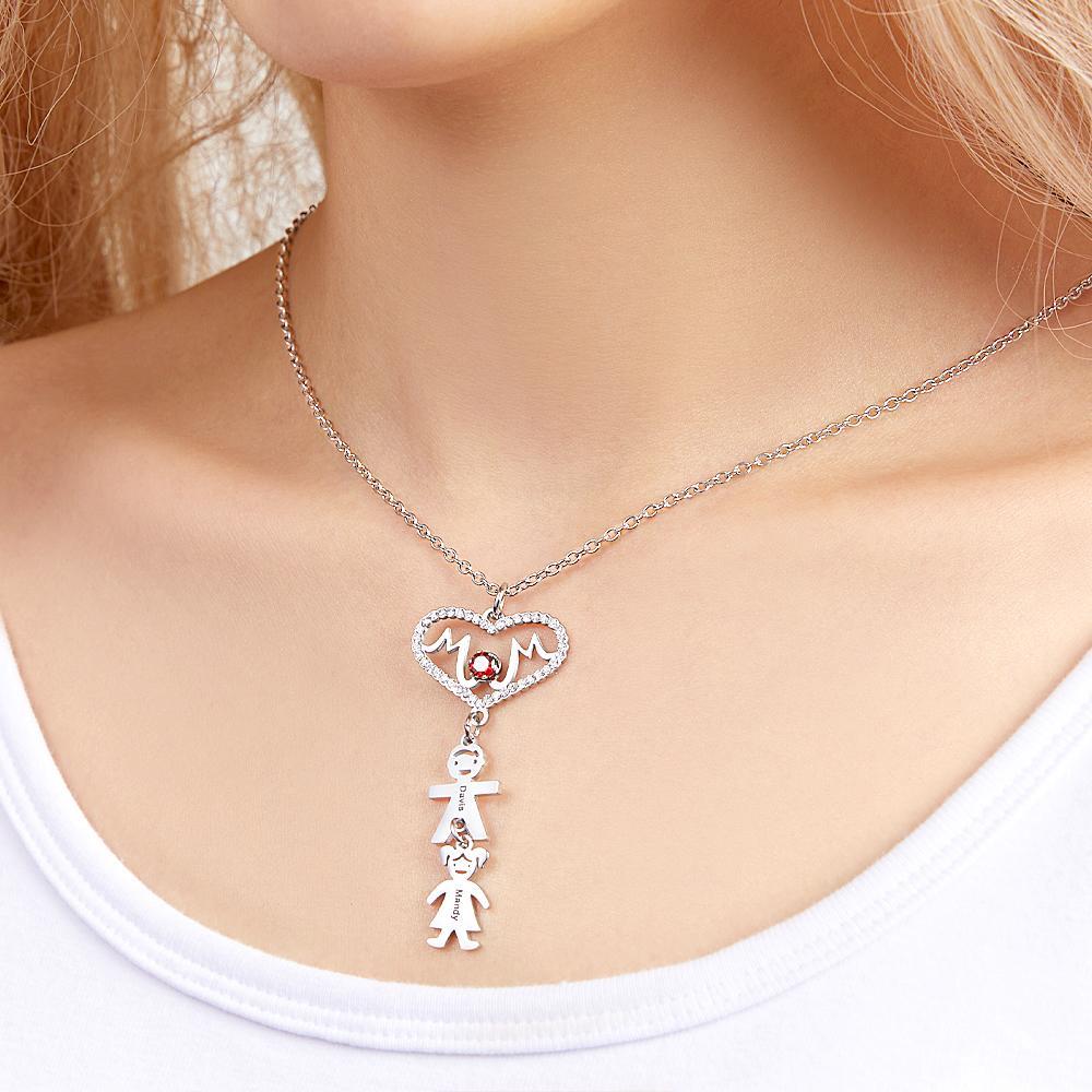 Custom Engraved Necklace Heart Shaped Mother with Child necklace Gift for Mom - 