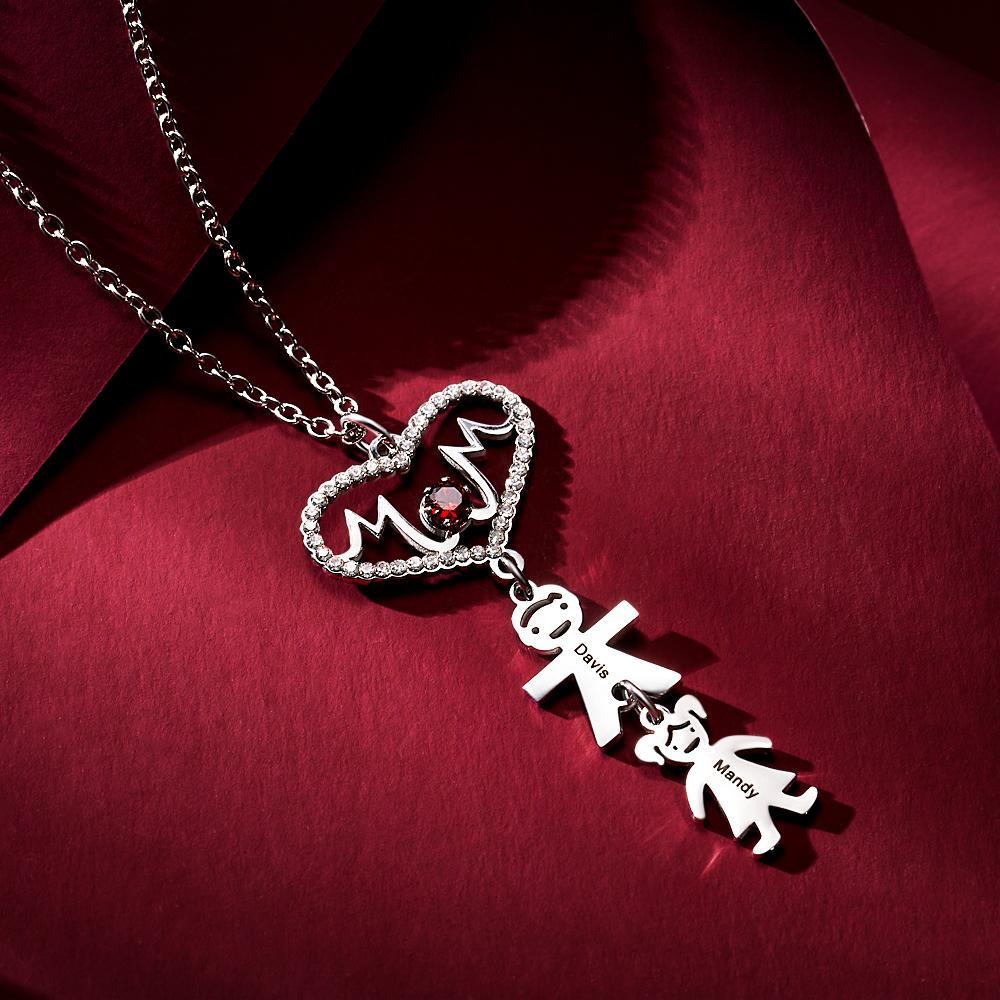 Custom Engraved Necklace Heart Shaped Mother with Child necklace Gift for Mom -