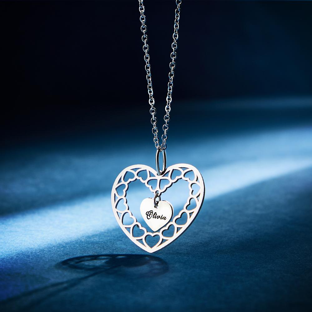 Custom Engraved Necklace Heart Necklace Gift for Her - 