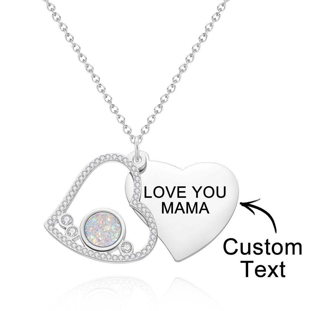 Custom Engraved Necklace Heart Shaped Double Rhinestone Gifts -