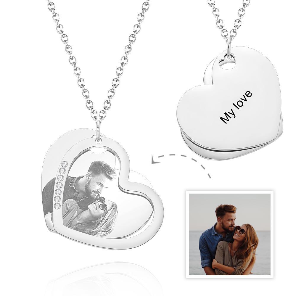 Custom Photo Engraved Necklace Double Layer Heart Shape Gifts - soufeelus