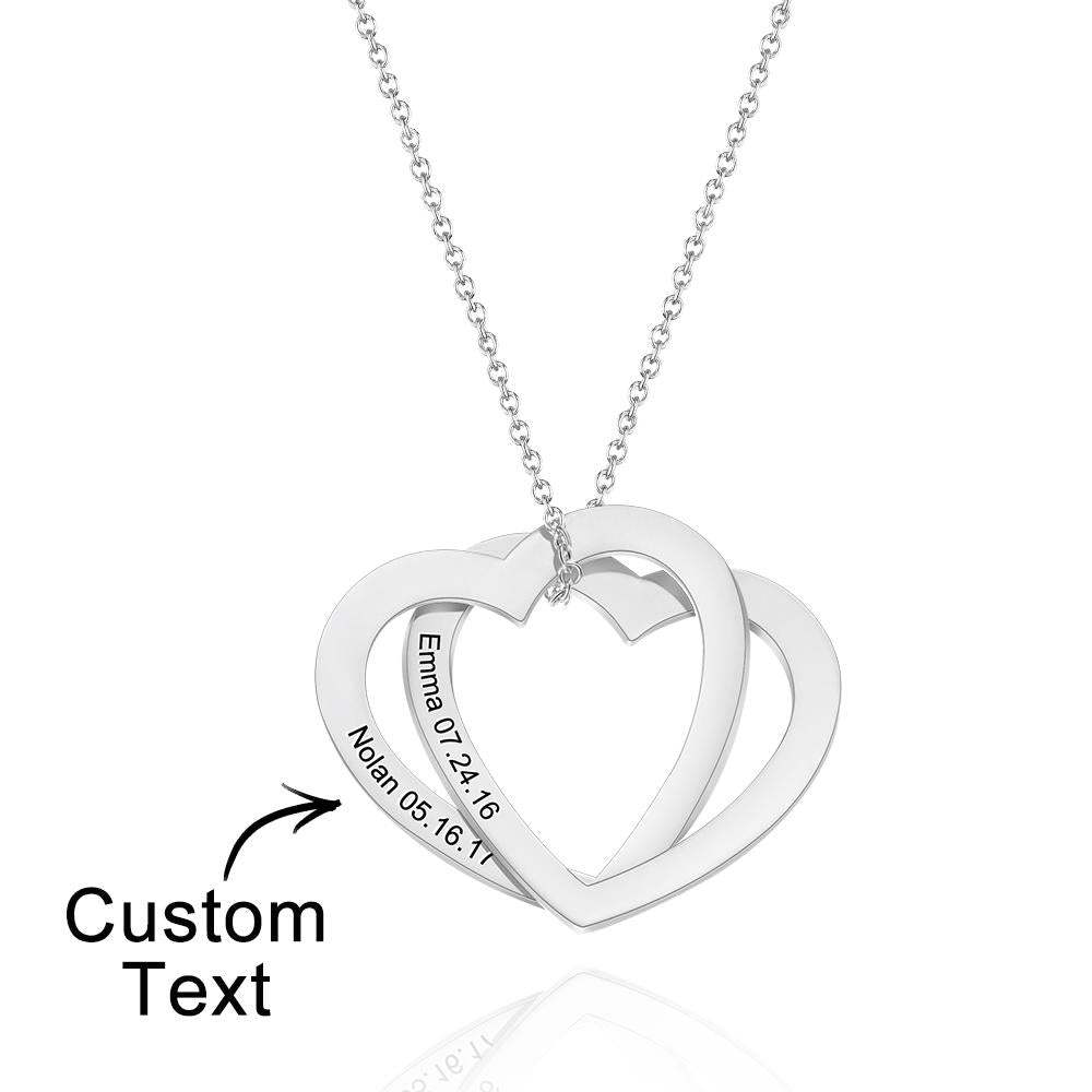 Custom Engraved Necklace Two Heart Necklace Gift for Her -