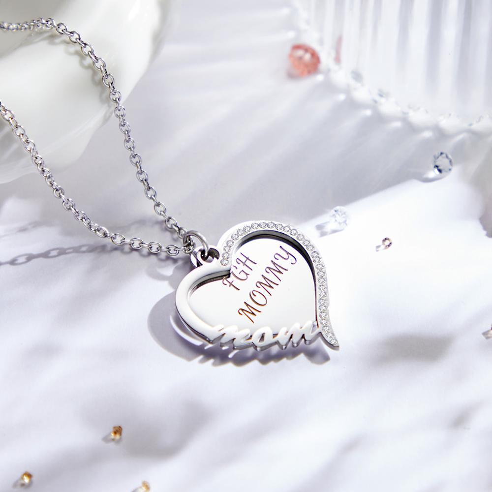 Custom Engraved Necklace Heart Rhinestones Gift for Mother - soufeelus